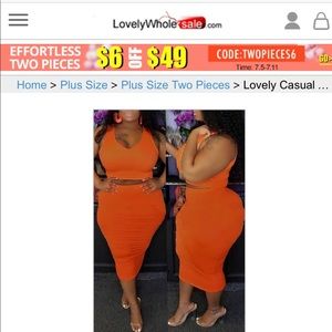 2 piece orange crop top and matching skirt